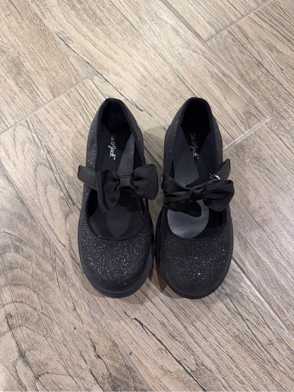 Cat & Jack Black Glitter Mary Jane Flats with Bow Strap